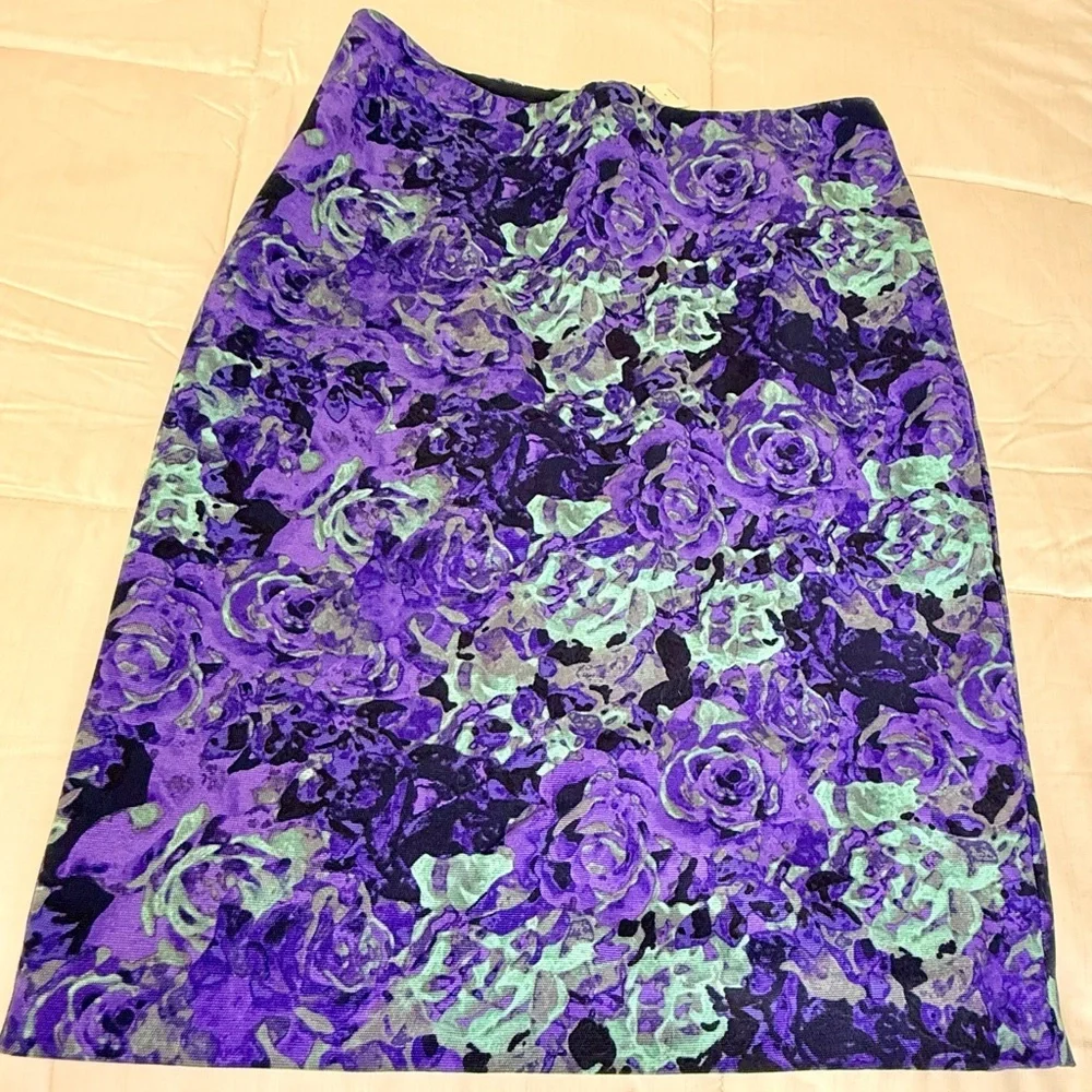 NWT Talbots Rose floral Purple mint green knee length preppy classic skirt 4